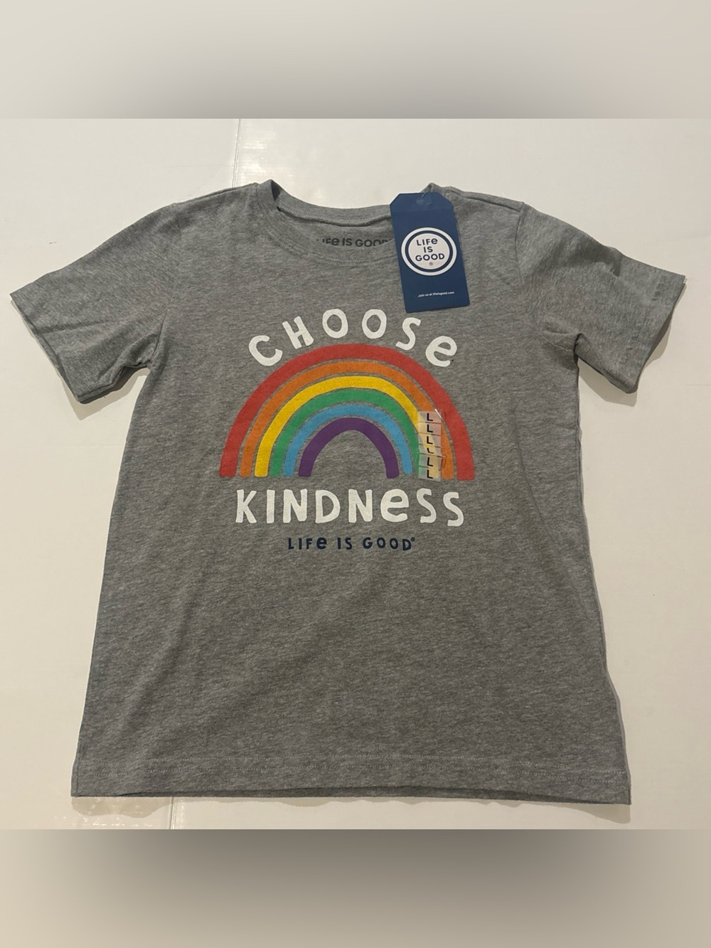 Life Is Good Grey Choose Kindness Rainbow  Tee Shirt Kids Youth size medium NEW